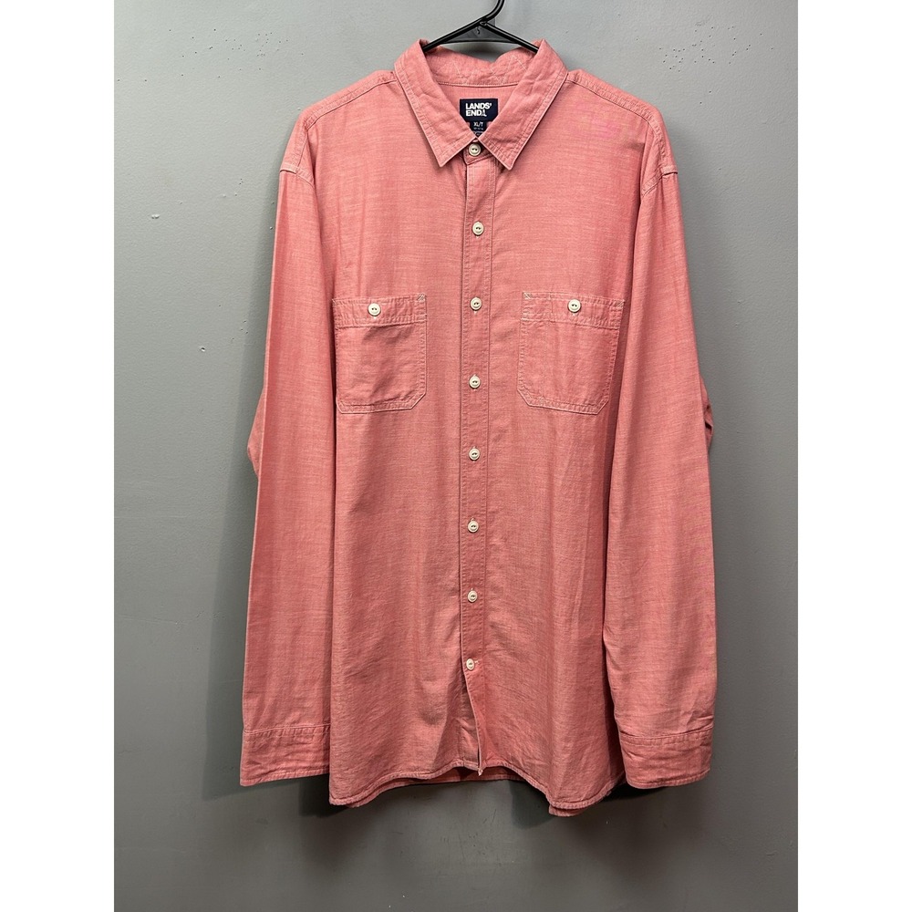 Lands End Button Down Mens XLT Pink Traditional Fit Long Sleeve Cotton 12244